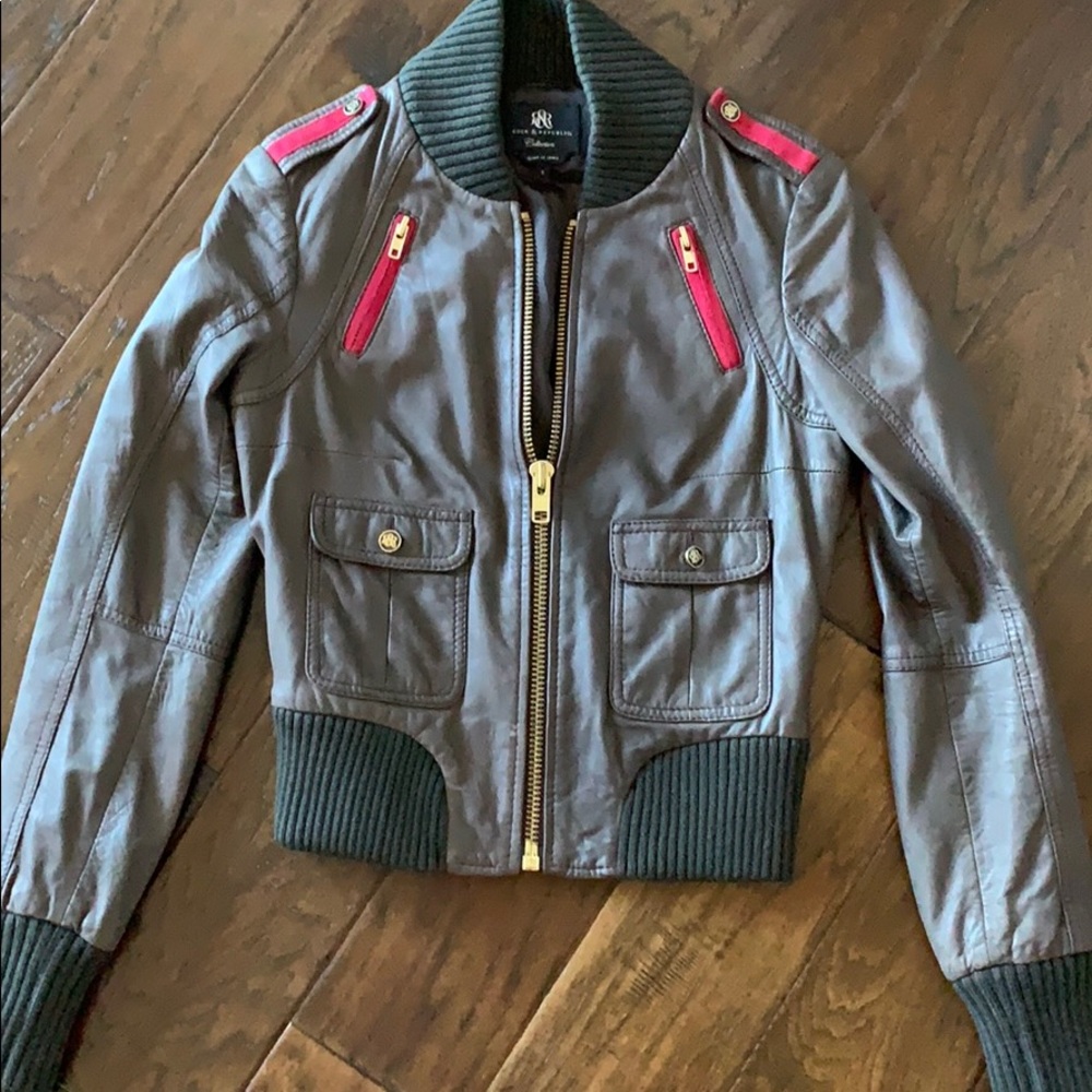 Rock & Republic brown leather bomber jacket